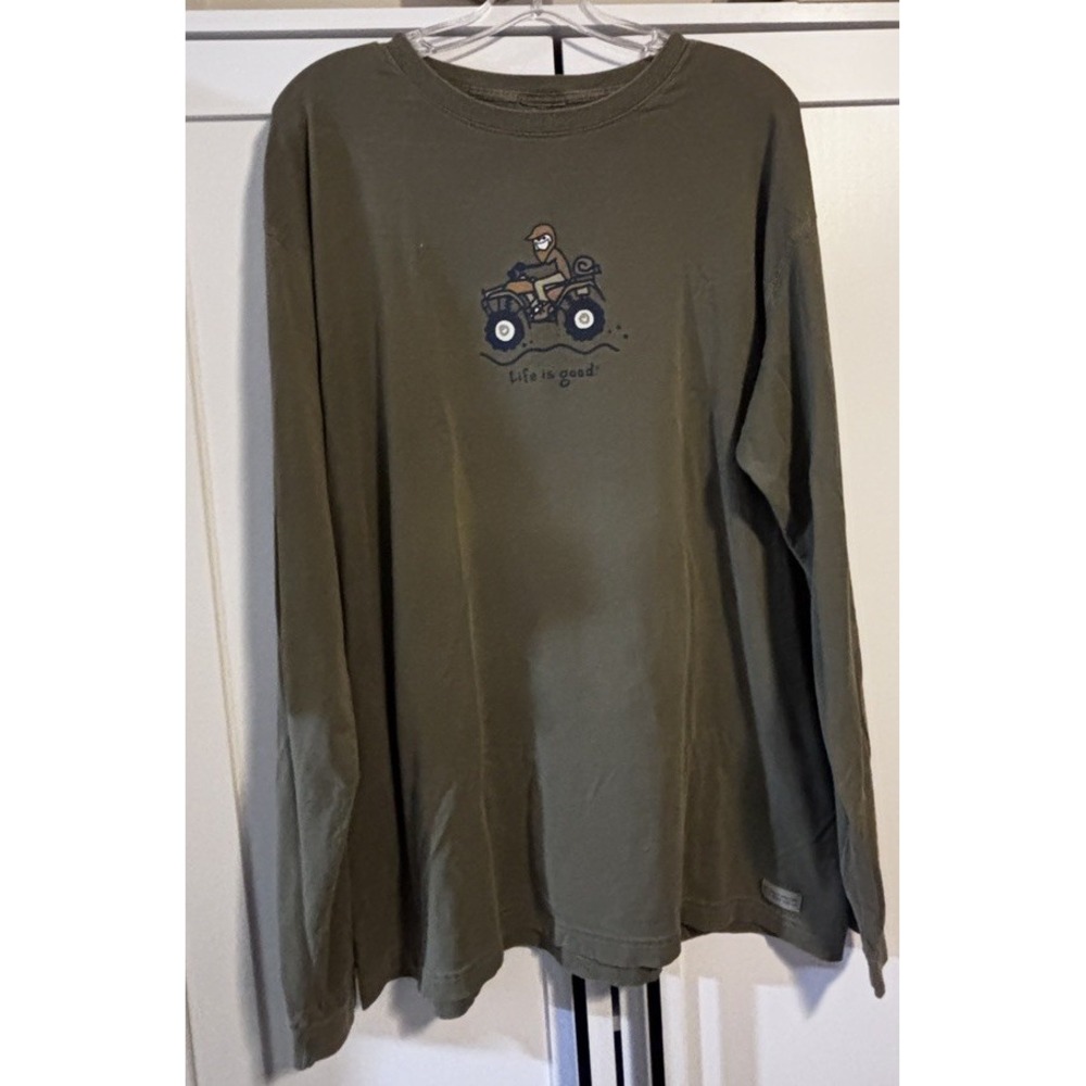Life Is Good Jake ATV Long Sleeve Shirt Mens 2XL Green Tagless Washed Out